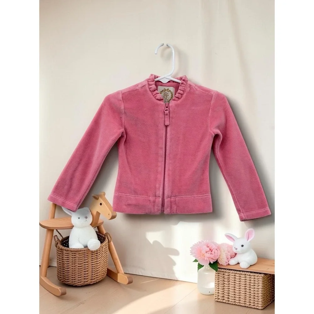 The Beaufort Bonnet Company Pink Velour Ruffle Tracksuit Set 2T